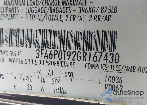 2016 Ford Fusion Se from USA, damaged, VIN 3FA6P0T92GR167430